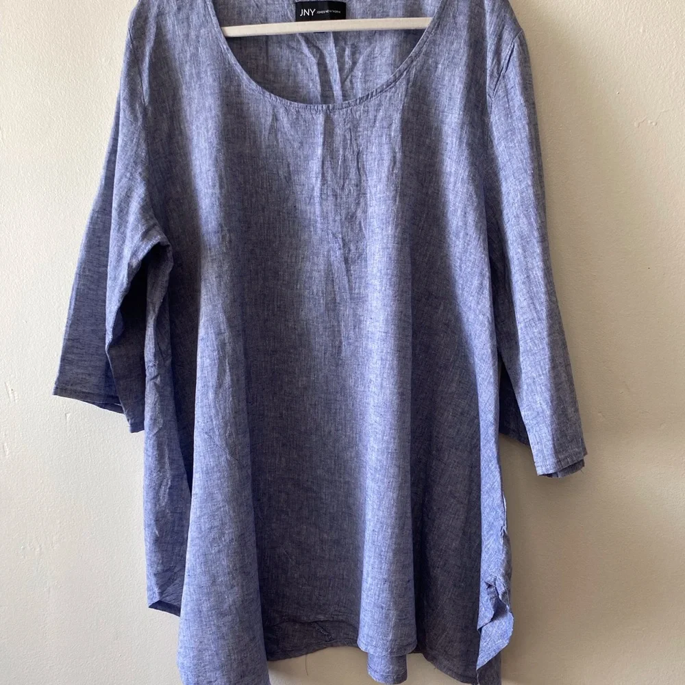 Jones New York Chambray Asymmetrical Hem Tunic Top - Size 2X( Plus Size) - Picture 4 of 6